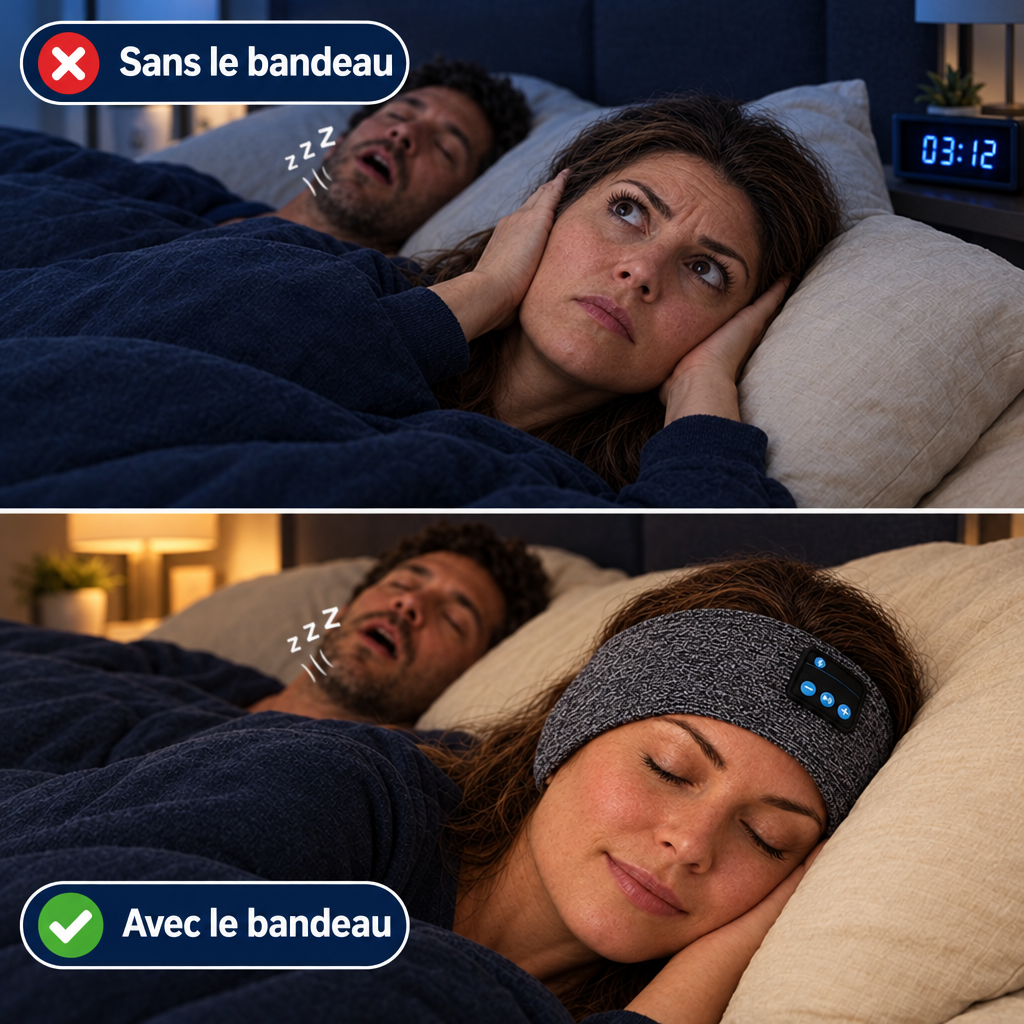 Sans le bandeau, impossible de dormir à cause des ronflements. Avec le bandeau, elle dort paisiblement.